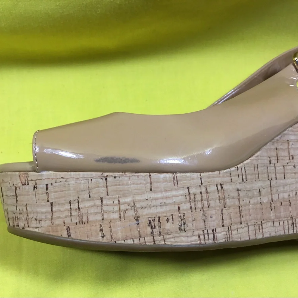 Coach Nude Patent Peep-Toe Wedge Slingbacks